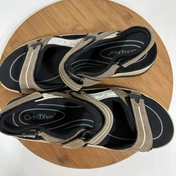 Orthofeet Women's Orthopedic Leather Venice Sandals Sz 10.5 Wide Brown Comfort - Picture 9 of 13